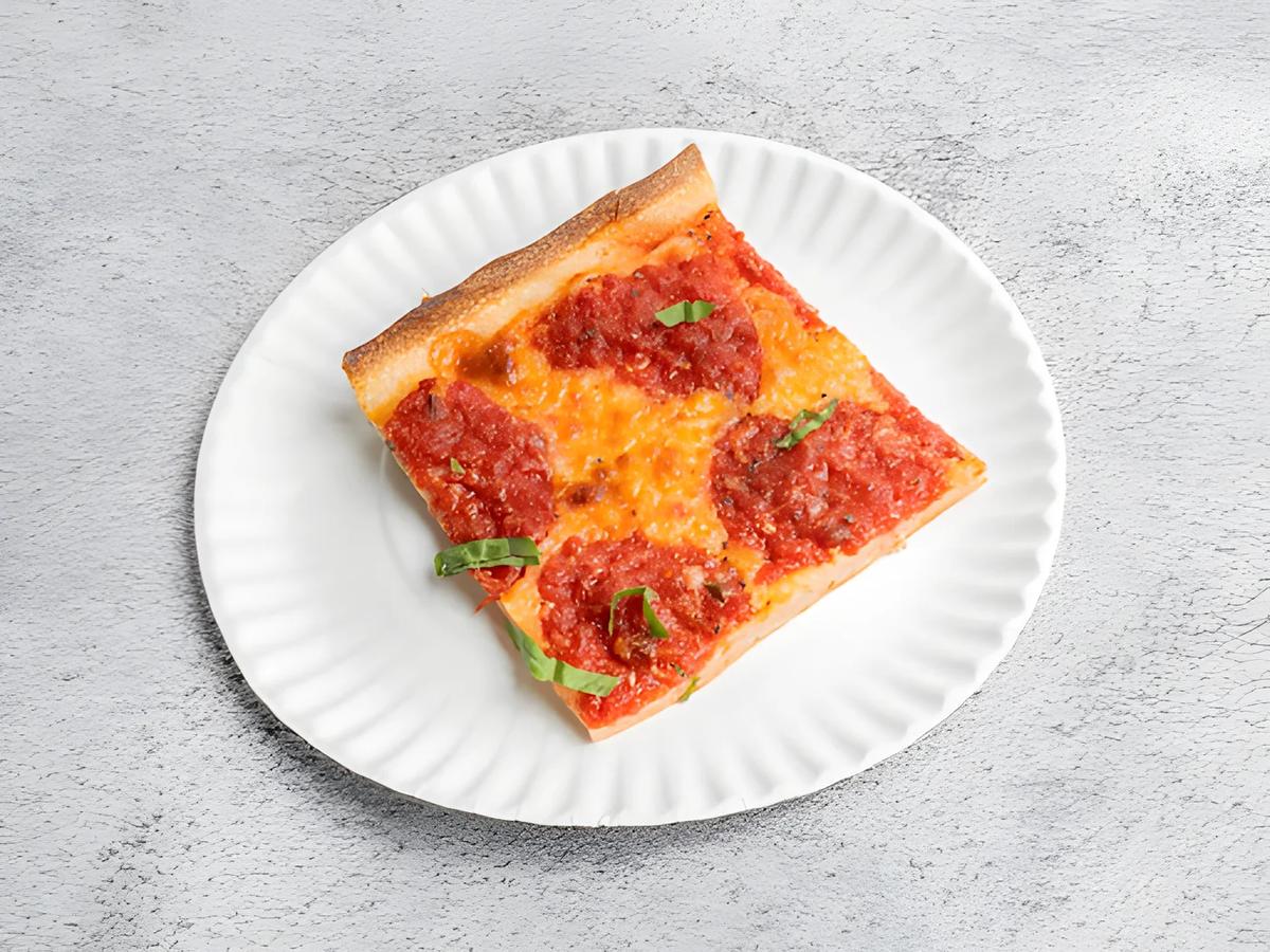 Square slice on a paper plate