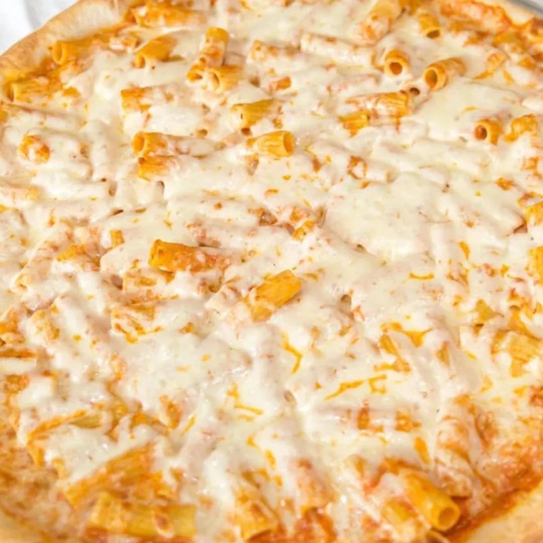 White pie topped with pasta