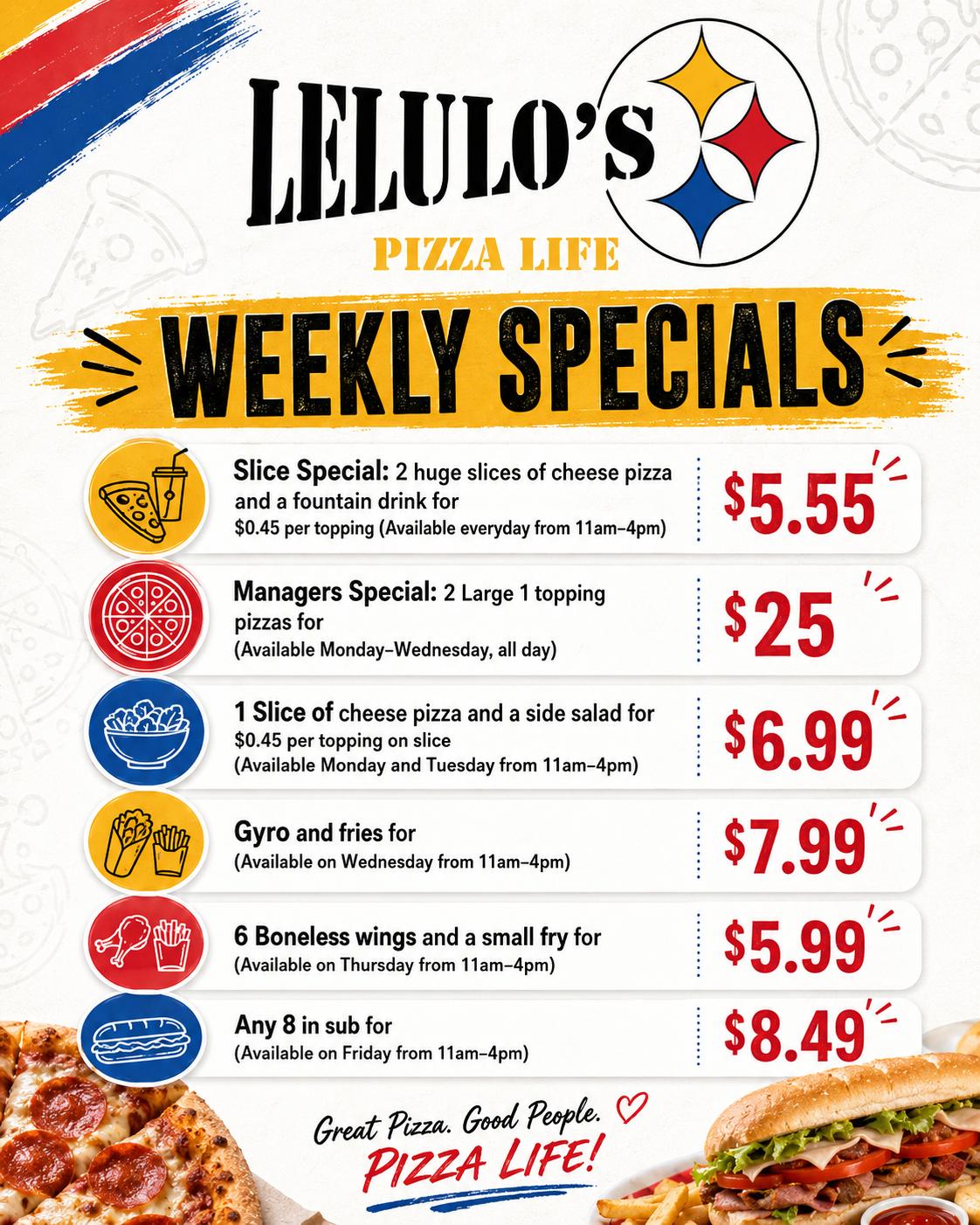 Lelulo's Pizza Life - Weekly Specials