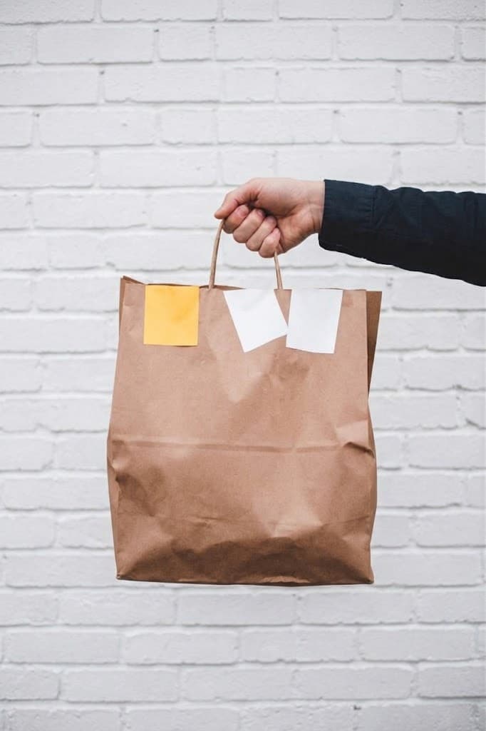 A takeout order bagged and ready to collect